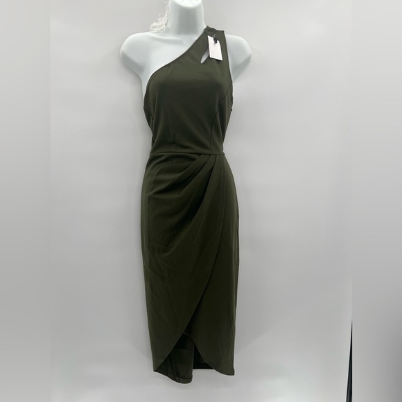 Royal Matrix Green Women's Sexy One Shoulder Cutout Ruched Bodycon Dress - Picture 3 of 11